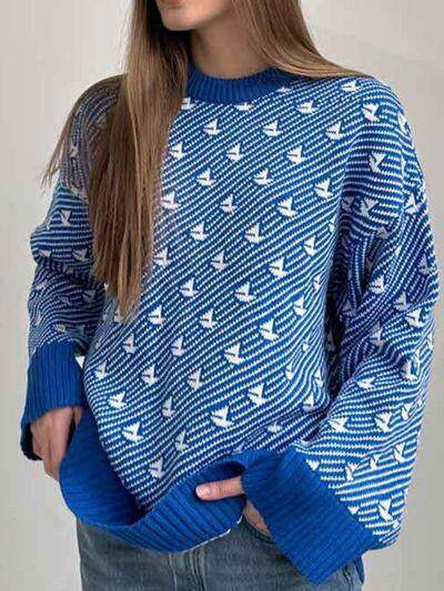 Contrast Round Neck Long Sleeve Sweater for Women Fashion-5